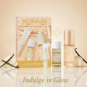 Kopari Vanilla Glow Kit: 24k Gold Body Oil, Hair & Body Mist + Lip Love Balm NEW